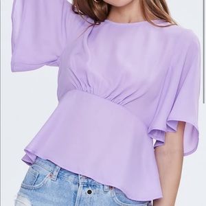 Bell sleeve flounce-hem tip lavender